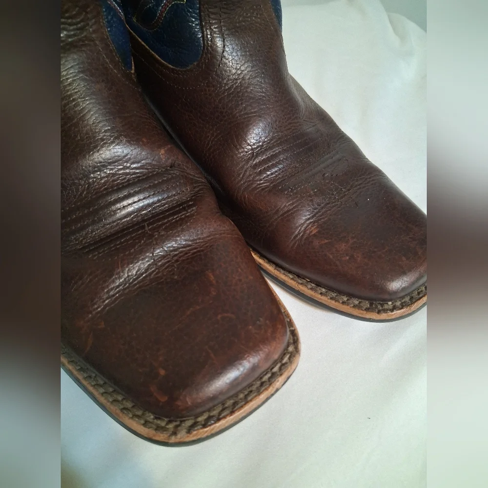 Ariat Quickdraw Western Boots EU 36.5, US 5 Leather Brown Blue Cowboy Classic